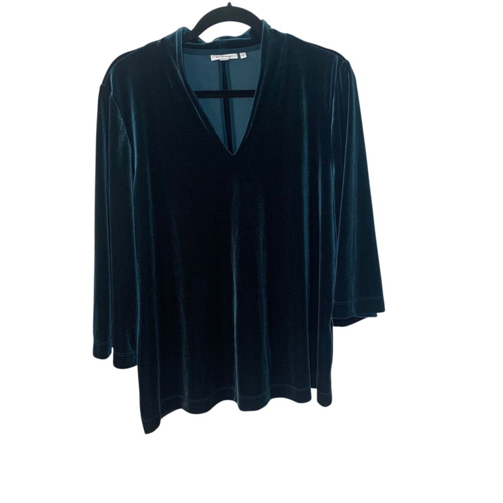 Chicos Womens Green Velvet 3/4 Sleeve Holiday Party Top XL Whimsygoth Romantic